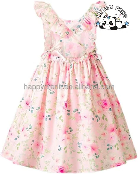 LEZONKIDS - Customizable Summer Floral Sleeveless Cold Shoulder Elegent Party Sundress for Girls